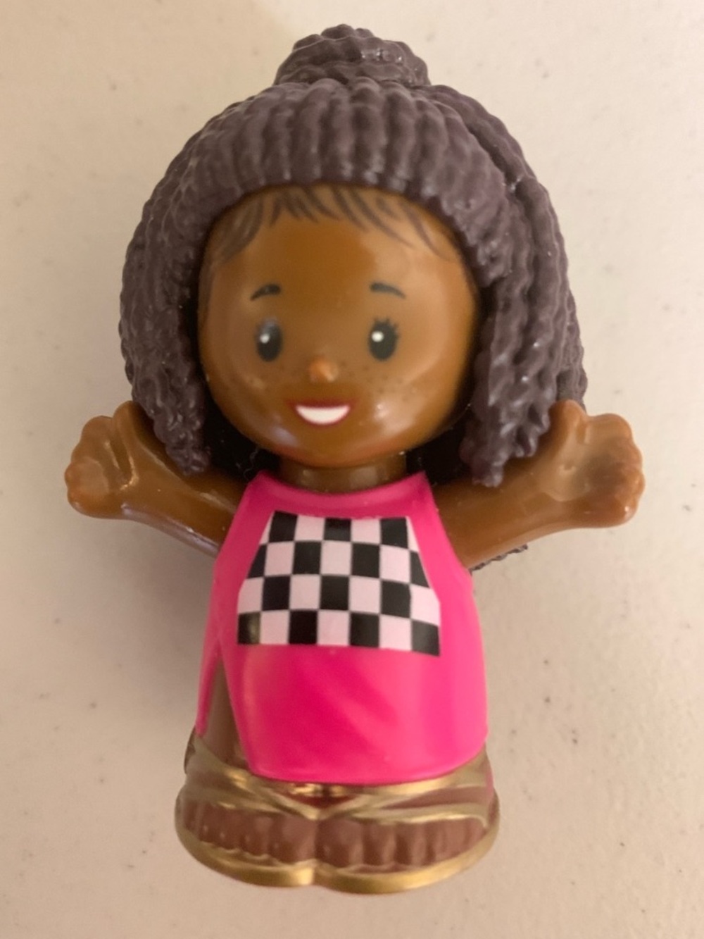 Fisher Price Little People Figure Barbie Race Car Driver Girl Braids Pink